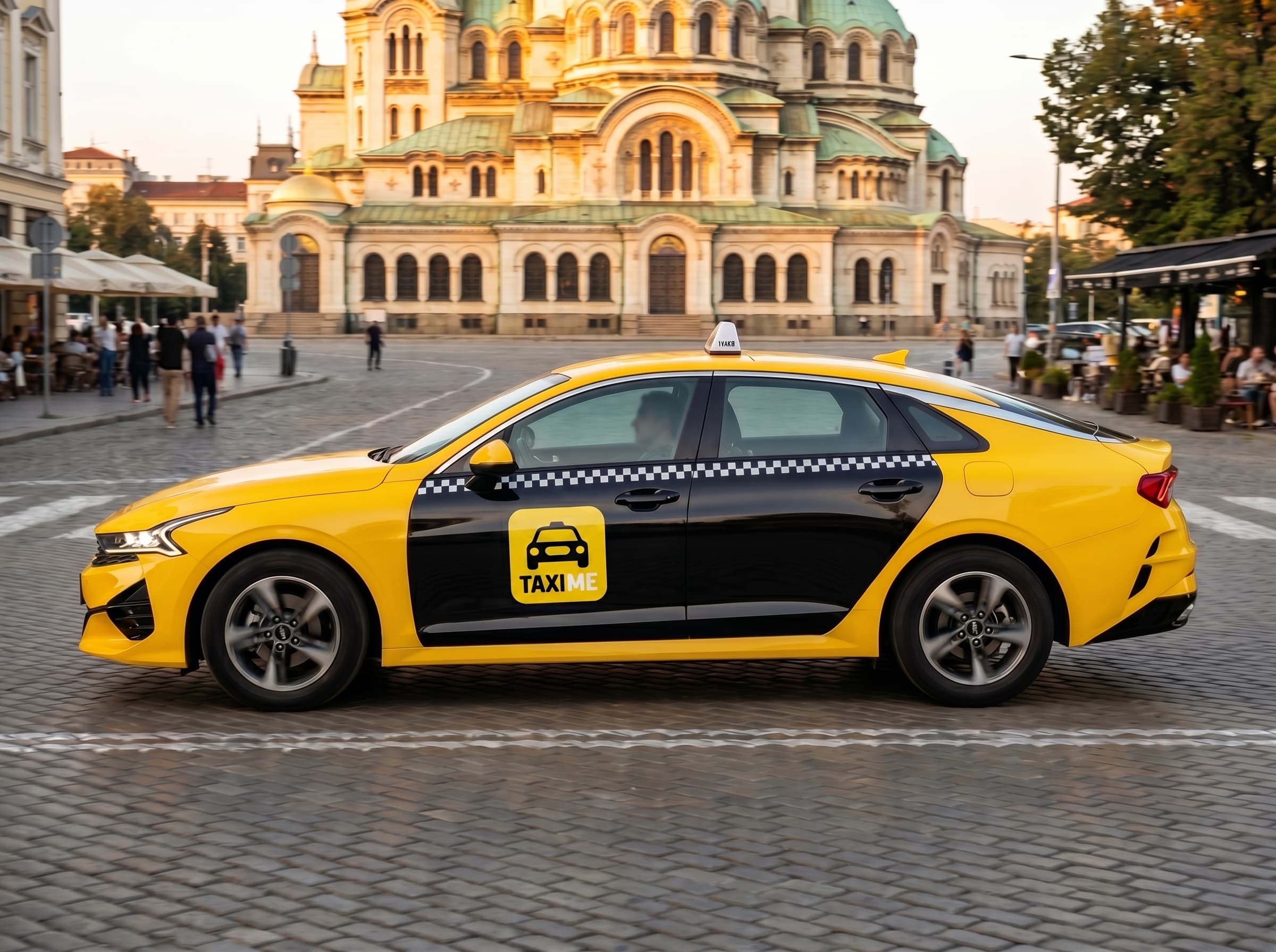 Illustration: a taxi on its route through central Sofia